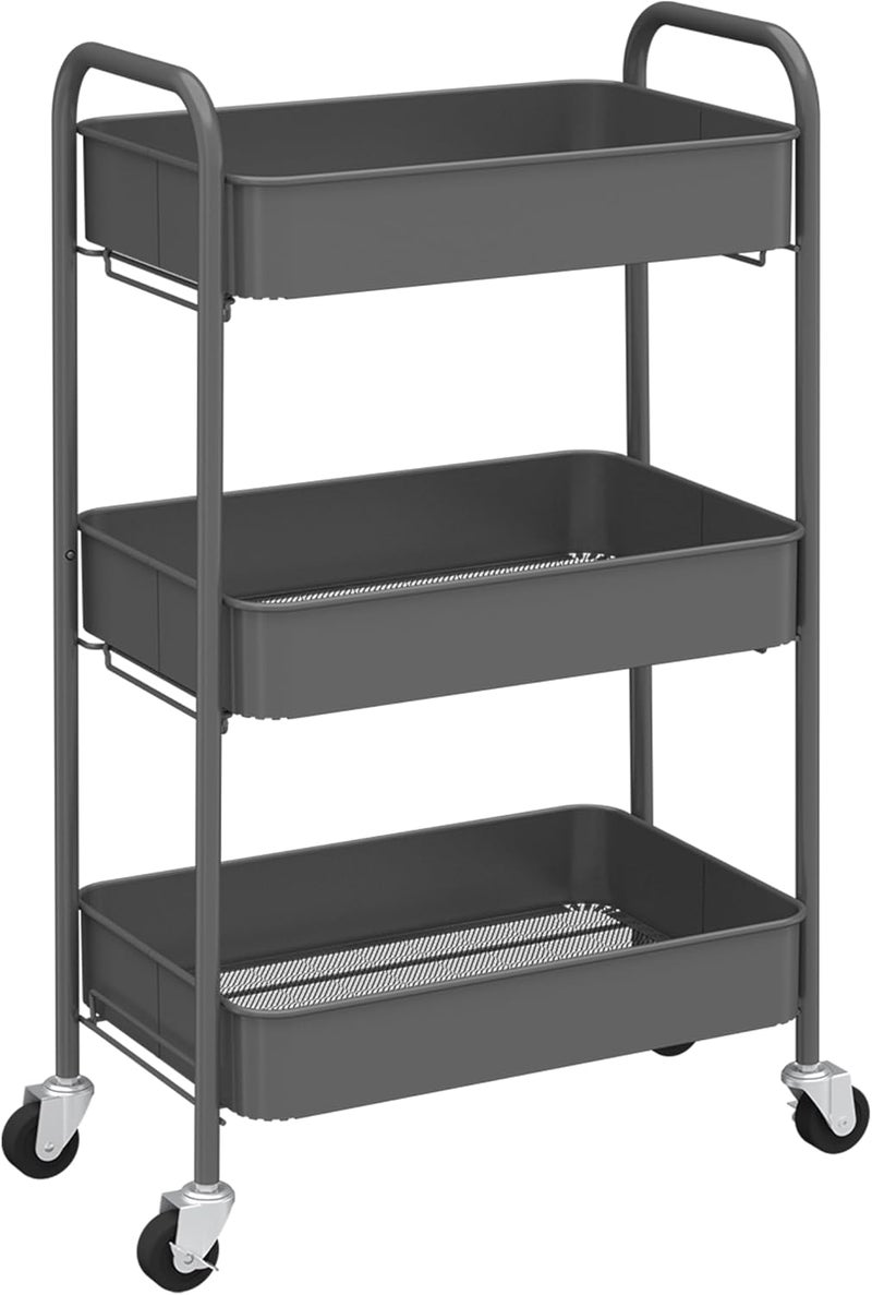 CAXXA 3-Tier Rolling Metal Storage Organizer - Mobile Utility Cart with Caster Wheels, Gray - Image 1